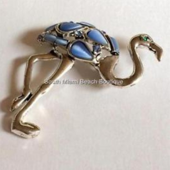 Silver Flamingo Pin Brooch Blue Cats Eye Island - Picture 3 of 8